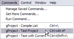 gProject Actions in the Commands Menu
