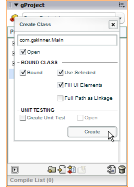 Create Class Dialog with Bound option checked